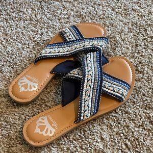 Fergalicious Braided Navy Multi-Color Slide Sandals